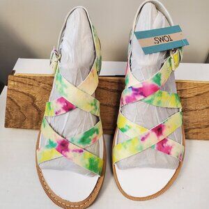 Tom's Sicily Slingback Multi Tie Dye Sandals in Women's Size 8. Colorful…